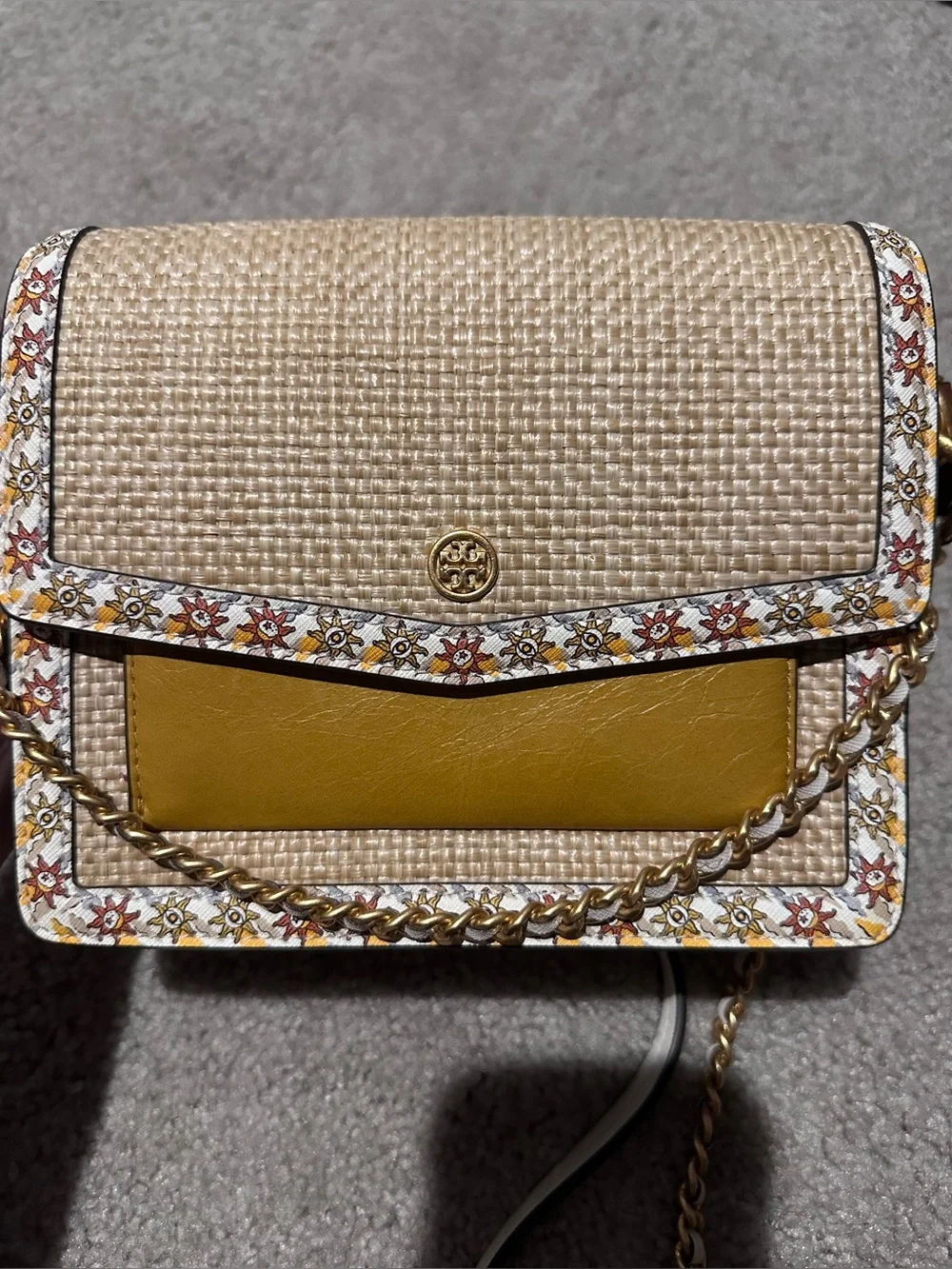 Tory Burch Womens Robinson Straw Convertible Shoulder Bag